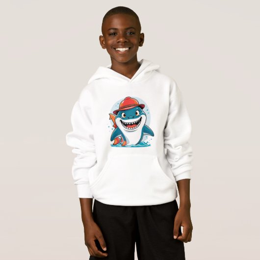 Cool Shark Adventure – Kids’ Hoodie (正面フル)