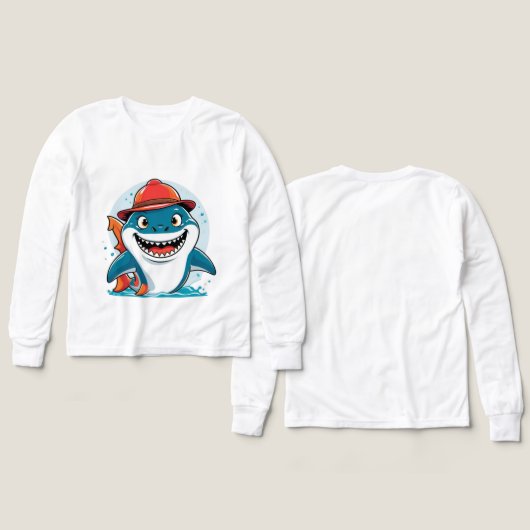 Cool Shark Adventure – Kids’ Long Sleeve Tee (デザイン 正面＆背面)