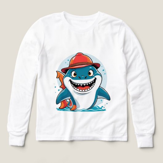 Cool Shark Adventure – Kids’ Long Sleeve Tee (デザイン正面)
