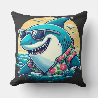 Cool Shark in Hawaiian Shirt - Summer Beach Vibes クッション