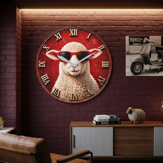 Cool Sheep Funny Farmhouse Sheep Decor ラージ壁時計