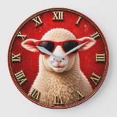 Cool Sheep Funny Farmhouse Sheep Decor ラージ壁時計 (正面)
