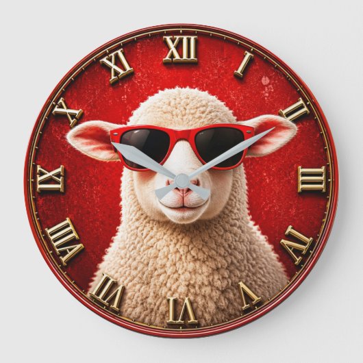 Cool Sheep Funny Farmhouse Sheep Decor ラージ壁時計 (正面)