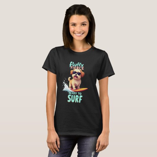 Cool Shih Tzu Surfing Dog Tシャツ (正面フル)