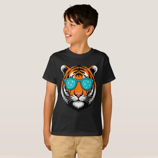 Cool Shirts For Boys Kids, Funny Tiger Sungles  Tシャツ (正面フル)