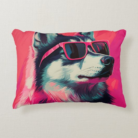 Cool Siberian Husky dog with sunglasses アクセントクッション (正面)