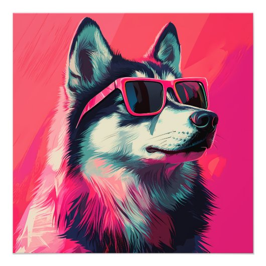 Cool Siberian Husky dog with sunglasses フォトプリント (正面)