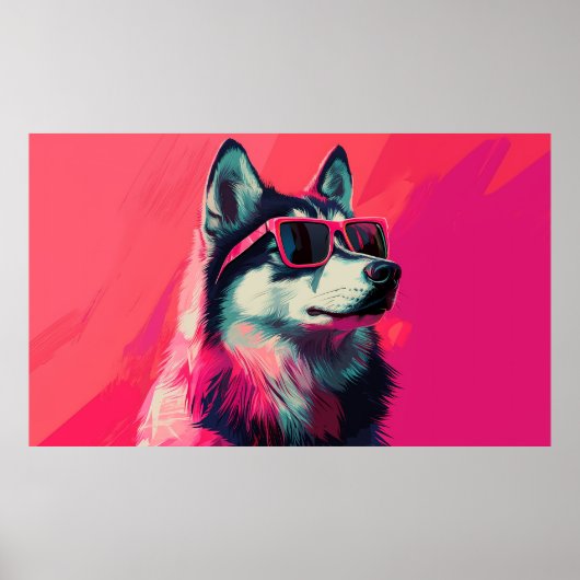 Cool Siberian Husky dog with sunglasses ポスター (正面)