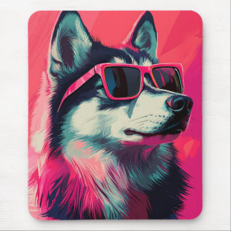 Cool Siberian Husky dog with sunglasses マウスパッド