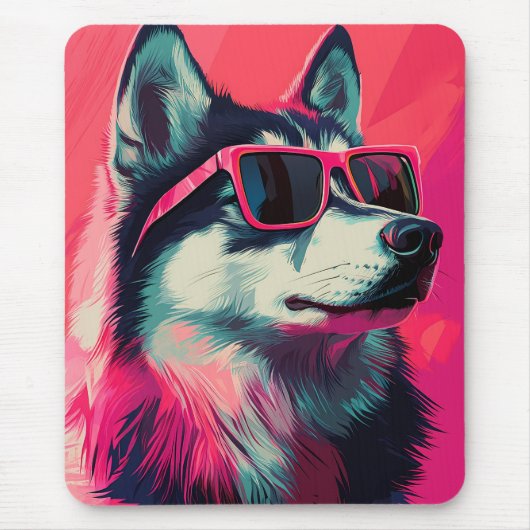 Cool Siberian Husky dog with sunglasses マウスパッド (正面)