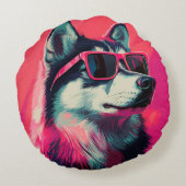 Cool Siberian Husky dog with sunglasses ラウンドクッション (裏面)