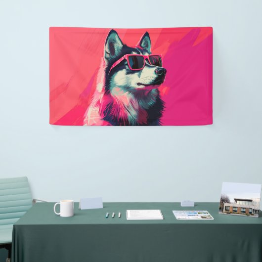 Cool Siberian Husky dog with sunglasses 横断幕 (トレードショー)