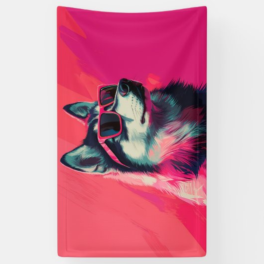 Cool Siberian Husky dog with sunglasses 横断幕 (縦)