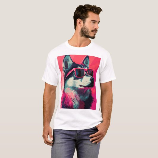 Cool Siberian Husky dog with sunglasses Tシャツ (正面フル)