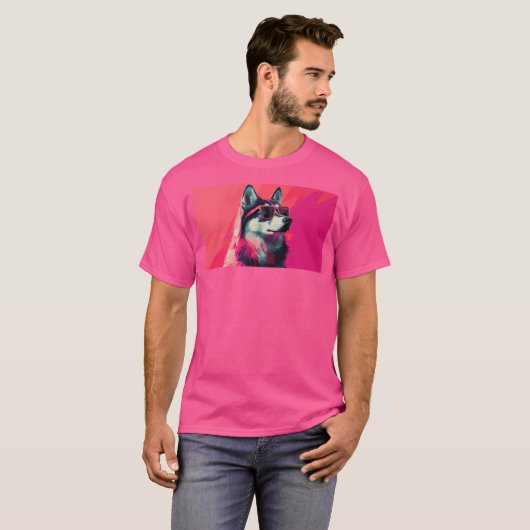 Cool Siberian Husky dog with sunglasses Tシャツ (正面フル)