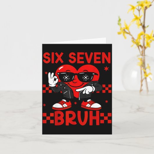 Cool Six Seven Bruh 6 7 Valentines Day Meme Heart  カード (黄色い花)