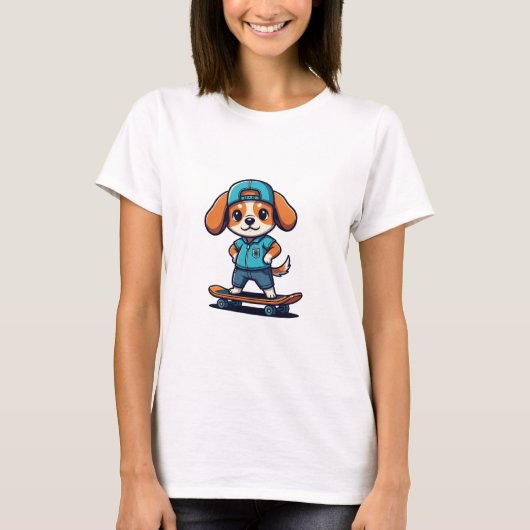 Cool Skater Puppy Illustration Tシャツ (正面)