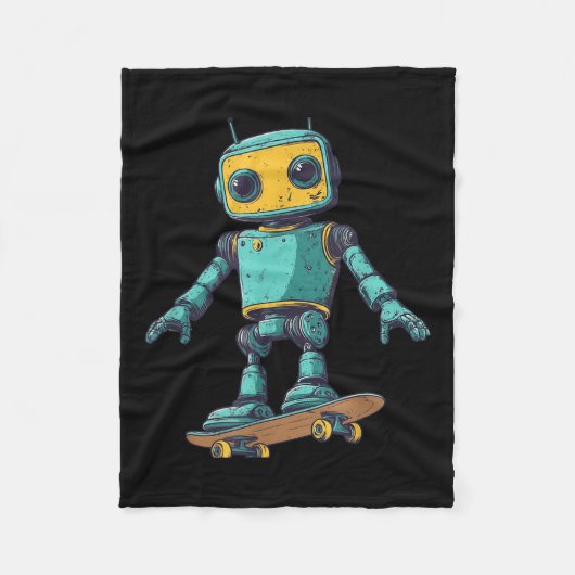 Cool Skating Robot With Skateboard Costume フリースブランケット (正面)
