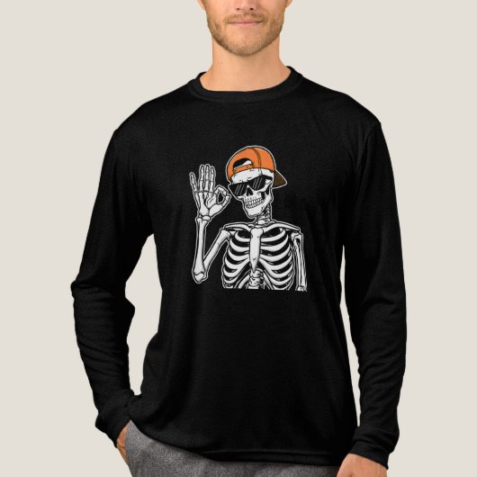 Cool Skeleton with Orange Cap | Hip-Hop Halloween トライブレンドTシャツ (正面)