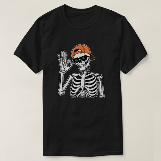 Cool Skeleton with Orange Cap | Hip-Hop Halloween Tシャツ (デザイン正面)