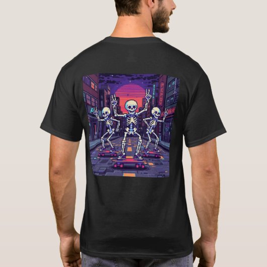 Cool Skeletons In The City Vaporwave Style Design Tシャツ (裏面)