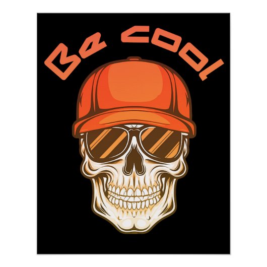 Cool Skull with Cap and Sunglasses ポスター (正面)