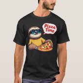 Cool Sloth Eating Pizza with Speech Bubble Pizza Tシャツ (正面)