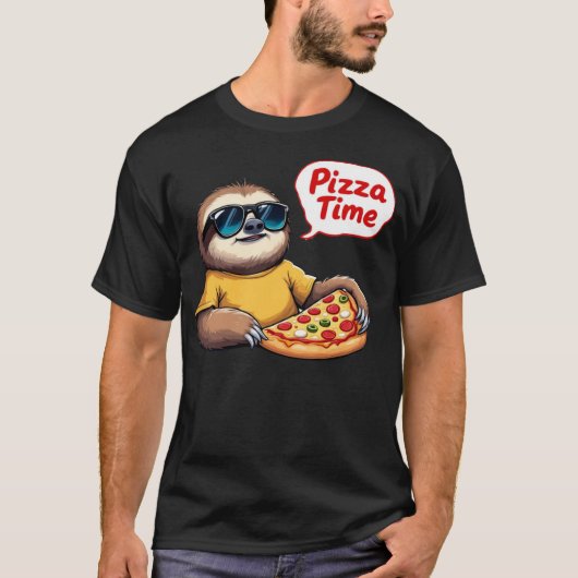 Cool Sloth Eating Pizza with Speech Bubble Pizza Tシャツ (正面)