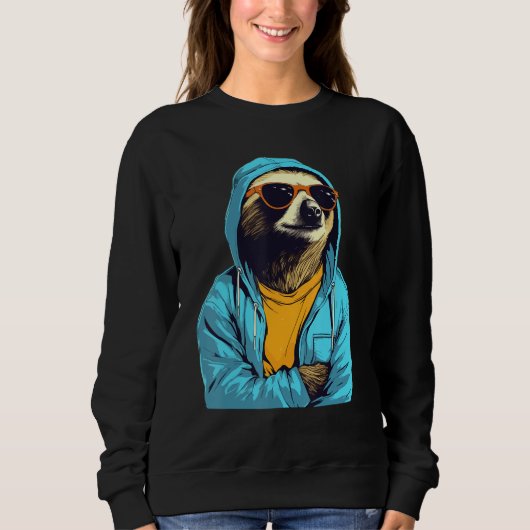 Cool Sloth With Sunglasses And Blue Jacket For Laz スウェットシャツ (正面)