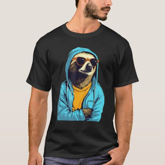 Cool Sloth With Sunglasses And Blue Jacket For Laz Tシャツ (正面)