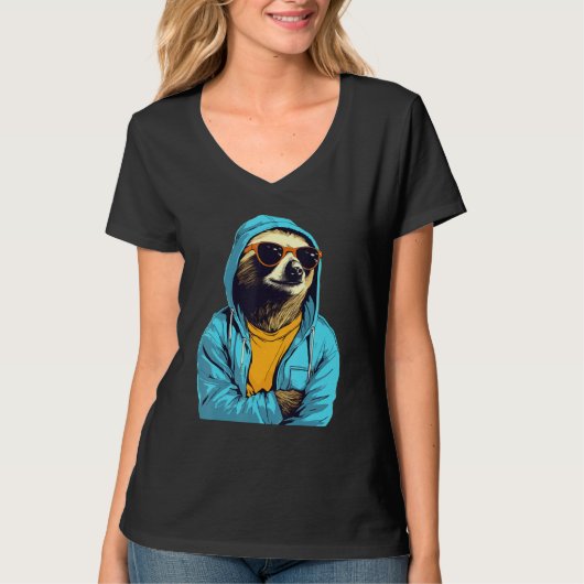 Cool Sloth With Sunglasses And Blue Jacket For Laz Tシャツ (正面)