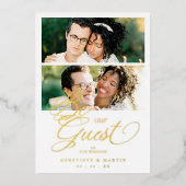 Cool Snazzy Real Golden 2 Photos Collage Wedding 箔招待状 (正面)