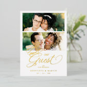 Cool Snazzy Real Golden 2 Photos Collage Wedding 箔招待状 (立ち正面)