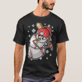 Cool Snowman Baseball Player Baseball Bat Christma Tシャツ (正面)