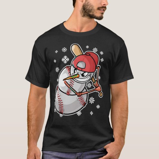 Cool Snowman Baseball Player Baseball Bat Christma Tシャツ (正面)