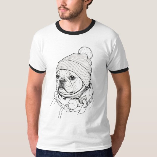 Cool Space Frenchie - 宇宙飛行士フレンチブルドッグの  Tシャツ (正面)
