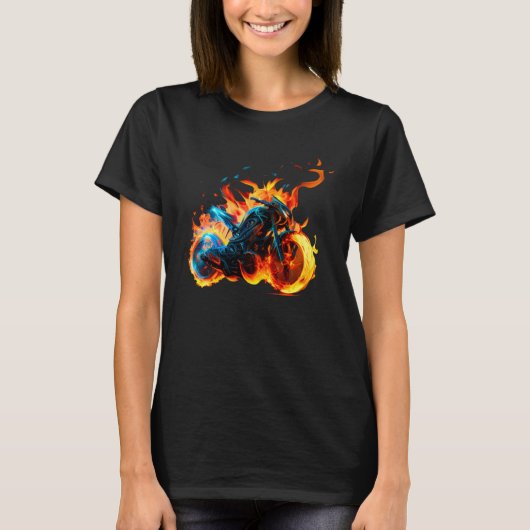 Cool sporty Motorcycle on Fire Tシャツ (正面)