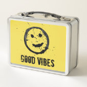 Cool Stained Happy Smiling face Custom text yellow メタルランチボックス (裏面)