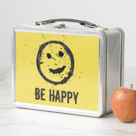 Cool Stained Happy Smiling face Custom text yellow メタルランチボックス