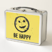 Cool Stained Happy Smiling face Custom text yellow メタルランチボックス (正面)