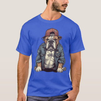 Cool Street bulldog with baseball cap and clothing Tシャツ