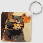 Cool Streetwear Graffiti Cat with Sunglasses キーホルダー (裏面)