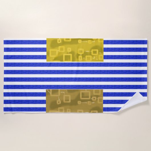 Cool Stripes Blue Gold Geometric  ビーチタオル (正面)