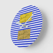 Cool Stripes Blue Gold Geometric  ラウンド壁時計 (傾斜)