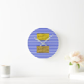 Cool Stripes Blue Gold Geometric  ラウンド壁時計 (ホーム)