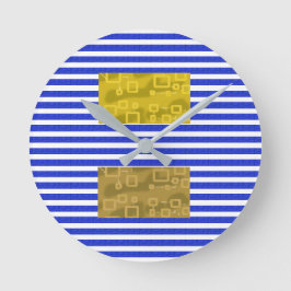 Cool Stripes Blue Gold Geometric  ラウンド壁時計