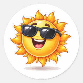 Cool Sun Cartoon Wearing Sunglasses Sticker ラウンドシール