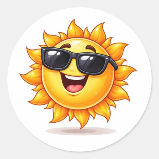 Cool Sun Cartoon Wearing Sunglasses Sticker ラウンドシール (正面)