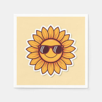 Cool Sunflower with Sunglasses スタンダードカクテルナプキン