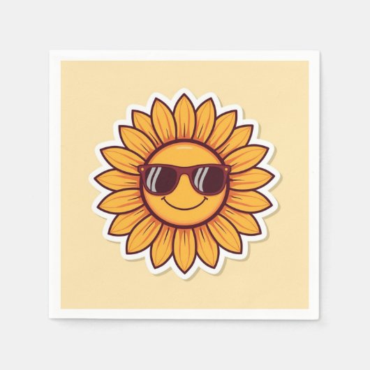 Cool Sunflower with Sunglasses スタンダードカクテルナプキン (正面)